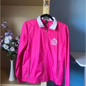 L-RL Ralph Lauren Active Women's M Full Zip Pink Jacket Embroidered Logo‎ Barbie